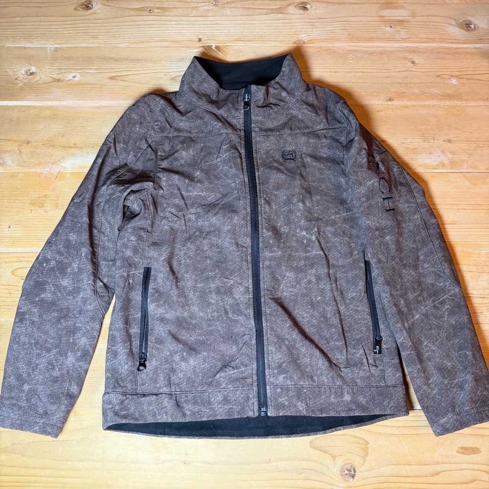 Cinch Boys Brown Textured Bonded Softshell Full Zip Jacket Size L 12 MWJ5091001